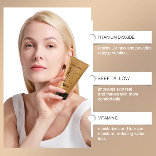 Ledeak Crema Solar con Sebo de Ternera SPF50+, Natural Protector Solar Facial, Hidratante Crema de Sol para Facial y Corporal, Resistente al Agua No Grasa Beef Tallow Sunscreen para Hombres Mujeres - imagen 5