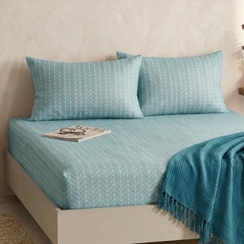 Image of Marrow Lane 300 TC Soft Air Cotton King Size Bedsheet, Bed Sheet for King Size Bed (108x108 Inches) with 2 Pillow Covers | Ultra Soft, Breathable & Durable | Herringbone Arrow Design | Mint Green