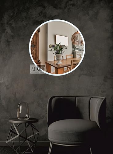 Image of Ali.G.I - Vanity Round Wall Mirror with Bright White Frame in 20 Inch Size / / White Framed 20 inch Round Wall Mirror for Bathroom, Bedroom, Living Room, Office, Entryways, Hotel, Restaurant