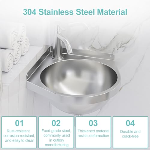 Lavabo triangular montado en la pared de acero inoxidable con grifería premium 5