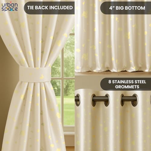 Image of Urban Space 100% True Blackout Curtains for Door, Gold Foil Printed Blackout Curtains, Blackout Decorative Door Curtain Eyelet with Tieback, 1 Piece Curtain for Living Room(Dalmatian Beige, 8 Feet)