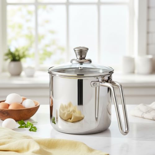 Image of Vinod Platinum Triply Stainless Steel Milk Pot 14 cm (2 Litre) with Handle, Glass Lid & Steam Vent | Use as Milk Boiler & Milk Boiling Pot, Tea Pan and Coffee Warmer | Gas & Induction Compatible