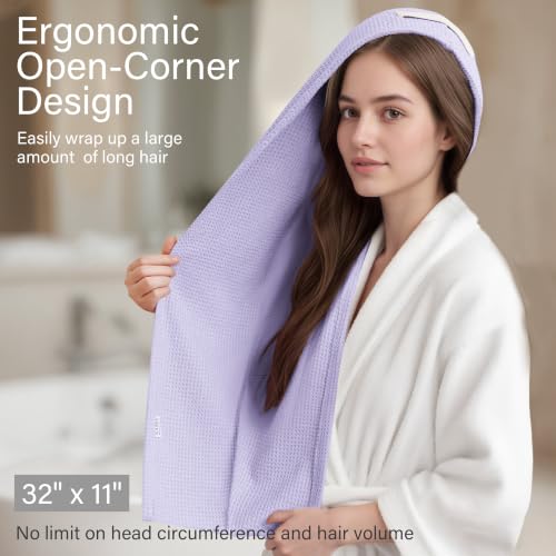 Image of ROLSHOL 2 Pack Waffle Microfiber Hair Towel Wraps for Women, 32 x 11 in
