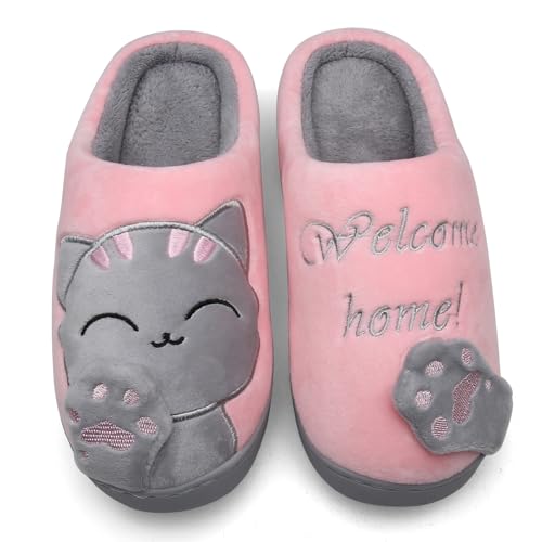 Mishansha Hombre Mujer Zapatillas de Casa para Invierno Otoño, con Forro de Felpa y Suela Dura, Cómodas/Blanditas/Mulliditas y Calentitas(Rosado, 39/40 EU - Tamaño del Fabricante: 40/41 CN)