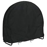Firewood Log Rack Cover, Outdoor Waterproof Log Hoop Cover, Windproof Dry Wood Pile Holder Storage Tarp Cover Heavy Duty UV Resistant Sun Snow Rain Durable PVC Backing Protector fit 4 Seasons Black