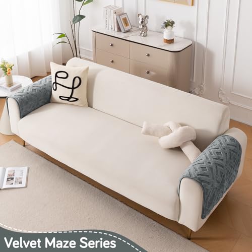 Image of HOKIPO 'Velvet Maze' Premium Anti-Slip Sofa Armrest Covers| 1 Pair - Dark Grey (AR-6278-DGRY-L*2)