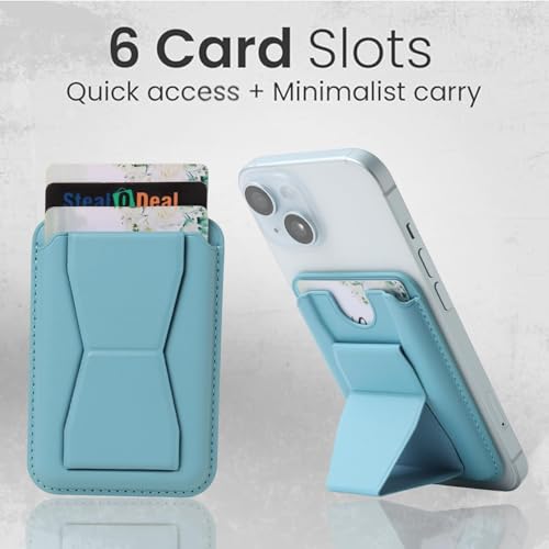 Image of Stealodeal MagSafe Magnetic Card Holder with Stand for iPhone | 2-in-1 Wallet & Mobile Stand | Strong Magnetic Grip | Ultra-Slim PU Leather Finish | Secure Card Storage (Color-Blue)