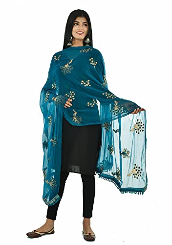 Image of YOUTHQUAKE Heavy Embroidered Work Chiffon Dupatta for Womens & Girls With Fancy Lace