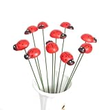 owemeet 40 Pcs 3D Artificial Ladybug Decor 8 Inch Mini Ladybug Garden Stakes Decoration for Pots Yard Lawn Ornaments Waterproof Flower Stick Outdoor