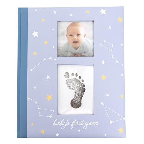 Image of Little Blossoms Constellation Baby Memory Book, First 5 Years Baby Milestone Book, Pregnancy Journal, Gender Neutral Newborn Keepsake, With Ink Pad For Baby's Handprint or Footprint, Blue