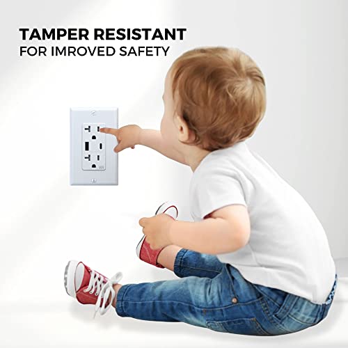 Decorative Duplex 20Amp Tamper Weather Resistant Receptacle With Usb A And C Charger Ports, Wallplate Included, Childproof Usb Outlet, Usb Inwall Outlet Ul Listed, White #TOP1