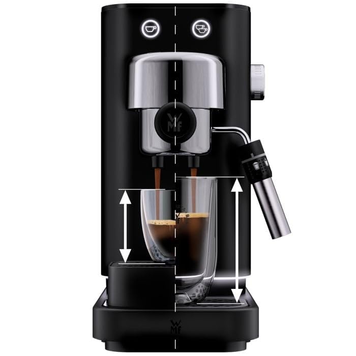 WMF Lumero - Máquina de café espresso (1350 W, portafiltros, 3 insertos, para 1 – 2 tazas de espresso, también para cápsulas, 15 bar, superficie para tazas, boquilla para espumar leche, color negro