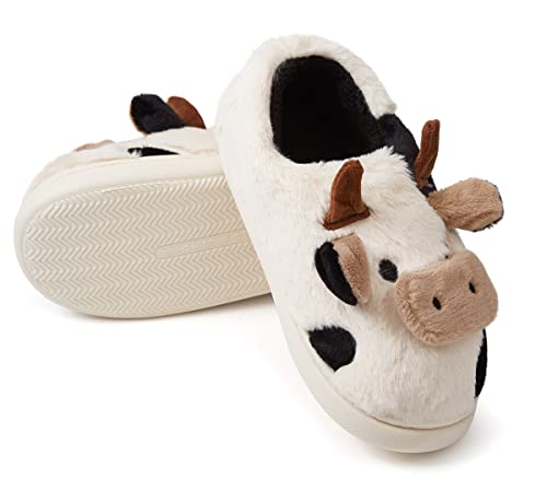 Cute Cow Animal Slippers Women Kawaii Winter Fuzzy Fluffy Cartoon House Slippers Soft Comfy Warm Anti-Slip Home Slipper2