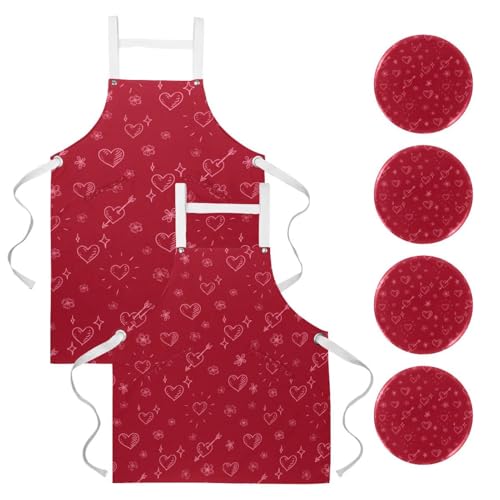 Lot de 2 tabliers de cuisine avec motif flèche d'amour rouge pour restaurant et bar
