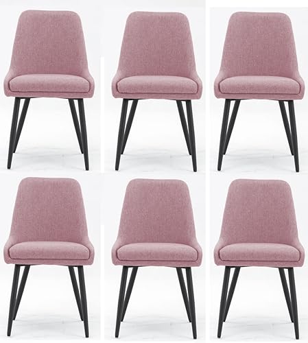 Image of Finch Fox Morris Glam Comfortable Fabric Upholstered Padded Living Room Side Dining Chair for Cafeteria Bedroom, Restaurents, Home, Office with Black Metal Legs in Pink Color (Set of 6)