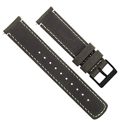 Image of BARTON WATCH BANDS 24mm Espresso /Linen Stitching -Quick Release Leather Black Buckle Watch Band Strap