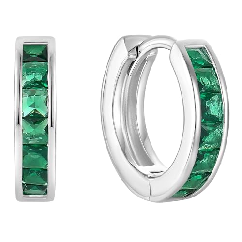 YL 13mm Halo Hoop Earrings 925 Sterling Sliver Round Huggie Earring Princess Cut Birthstone Jewelry for Women