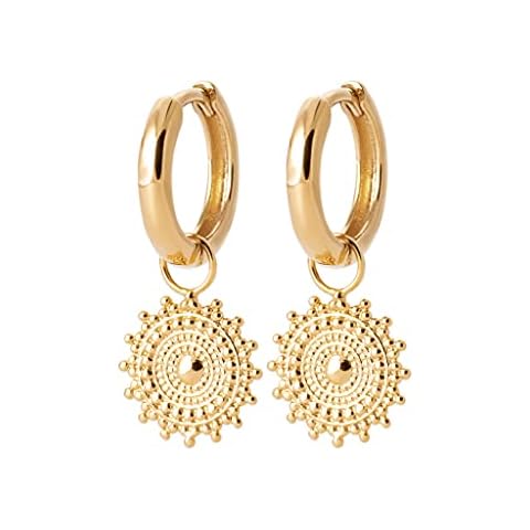 Tata Gisèle 18 Carat Gold-Plated Hoop Earrings - Sun Pendant - Velvet Pouch Cover