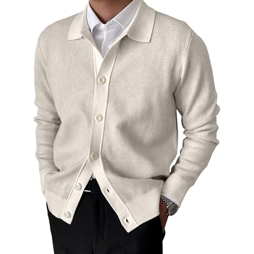 Men's Lapel Cardigan Sweater Men Loose Fit Button Down Sweaters Casual Knit Sweaters