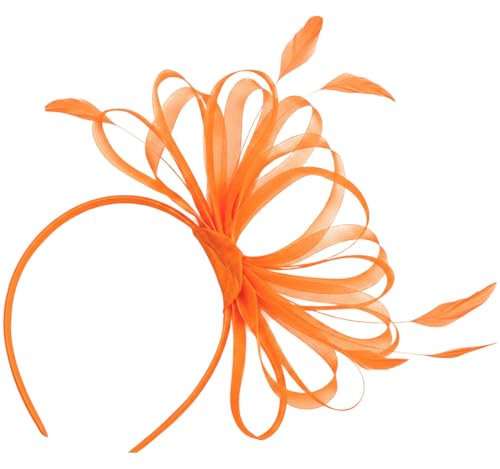 Caprilite Orange Fascinator Headband Large Wedding Ascot Races Net Hat Feathers