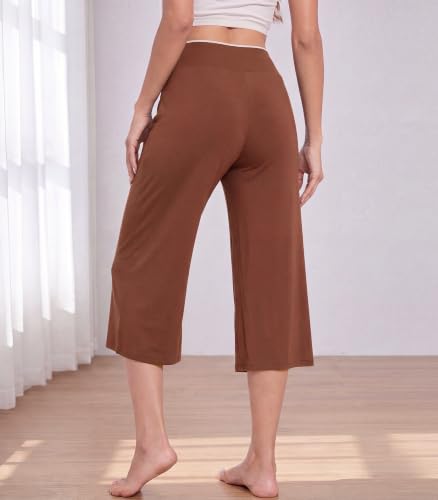 Image of WiWi Bamboo Viscose womens capri pants Wide Leg Pajama Super Soft Lounge knit Sleep shorts Cooling Pj Bottoms S-XXL