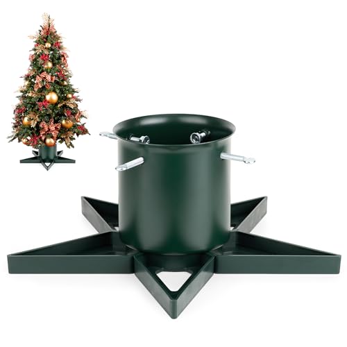 Real Christmas Tree Stand Base - Live Trees Small Christmas Tree Holder up to 6.5ft Trees for Real Xmas Trees 0.53 Gal Star+ Green