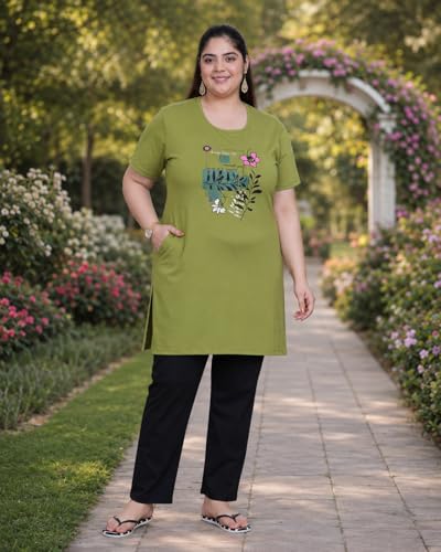 Image of In Love Women's Printed Cotton Plus Size Longline T-Shirt with Pockets | Cotton fabric - soft longline T-shirt with easy plus-size fit