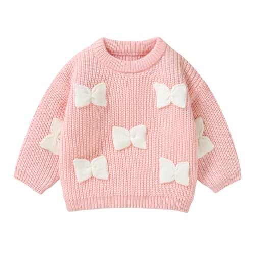 Image of Aiwpstoin Baby Girl Knit Sweater Cute Bow Chunky Knitted Pullover Sweatshirt Toddler Girls Fall Winter Clothes