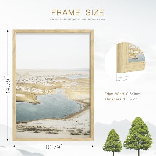 Image of 10x14 Picture Frame Set of 4, Natural Solid Wood Picture Frames, Display 10x14 Photos without Mat, Horizontal or Vertical Wall Mounting Poster Frame, Oak Wood Grain