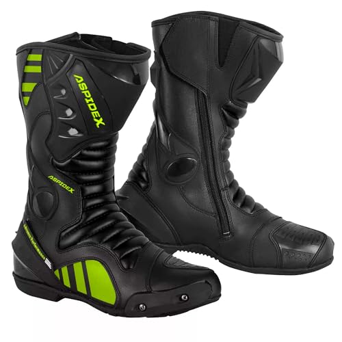 ASPIDEX Stivali da Corsa Per Moto da Uomo Scarpe Impermeabili Lunghe in Pelle da Moto Touring (Giallo, Standard, Sistema Taglie Calzature EU, Adulto, Numero, Media, 42)