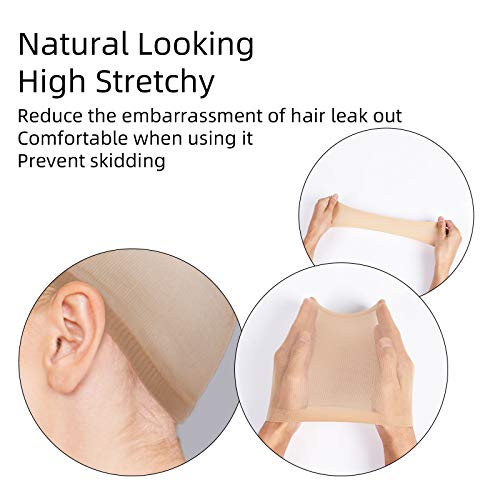 URAQT Haarnetz Wig Cap, 4 Stück Dehnbare Atmungsaktive Perücke Kappen Caps Nylon Haarnetz, Perückekappe Neutral Nackt Beige Haarnetz, Netz Perückennetz perücken wig zubehör