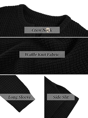 Image of rrhss Girls Waffle Knit Sweaters Trendy Henley Button V Neck Long Sleeve Pullover Jumper Tops Black