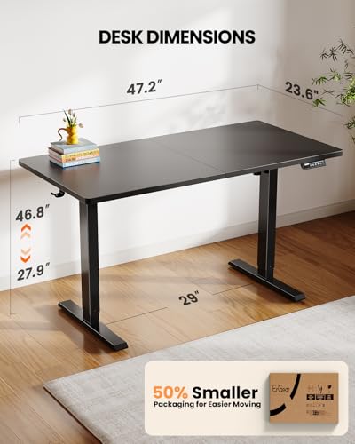 Image of ErGear Electric Standing Desk, 48 x 24 inch Height Adjustable Sit Stand Up Desk, Computer Home Office Desk with 4 Memory Height Buttons, Two Pieces Desktop, Black, EGESD110B