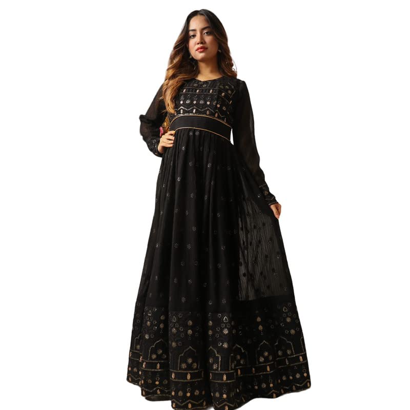 Image of Vidraa Fashion Black Embroiderred Georgette Gown / V216 P New