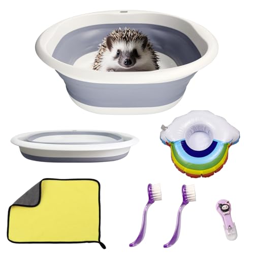 WEWAYKGJ Hedgehog Bath Supplies Kit Hedgehog Bath Set Include Foldable Hedgehog Bathtub Cleaning Brush Nail Clippers Swimming Ring Towel for Small Animal