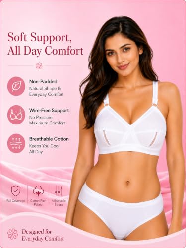 Image of SONA Perfecto Cotton Bra for Woman Full Coverage Non Padded Everyday Wirefree Pack of