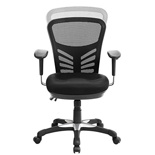 SONGMICS Silla de Oficina ergonómica, Silla de Escritorio, Ajustables Apoyabrazos, Soporte lumbar, Altura del Respaldo Ajustable, Inclinación del respaldo y bloqueo de posición, Negro OBN52BK