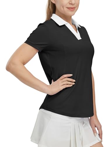 Image of BGOWATU Women's Short Sleeve Golf Tennis Polo Shirts V Neck Collared Workout Tops UV Protection Dry Fit