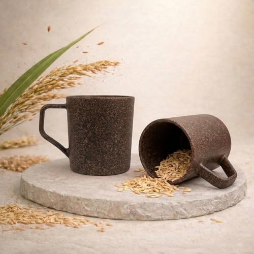 Image of Coffee Mug Set Made with Rice Husk & Bio Composite Material | TurtleBrew Coffee Mug Travel | Microwave & Dishwasher Safe (FiberMaximus, 200 ml Pack of 2)