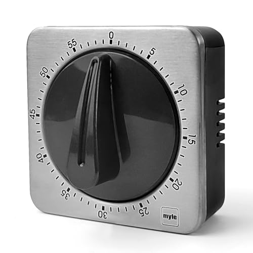 Temporizador digital con cronómetro, temporizador de cocina, temporizador mecánico, sin pilas, 100% mecánico con carcasa de acero inoxidable, reloj de cocina magnético (negro)