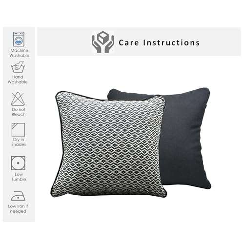 Image of Reversible 24x24 Inch Black Cotton Argyle Woven Pack of 2 Fashion Throw Pillow Covers Cases for Couch Sofa Home Decoration | 60 x 60 cm