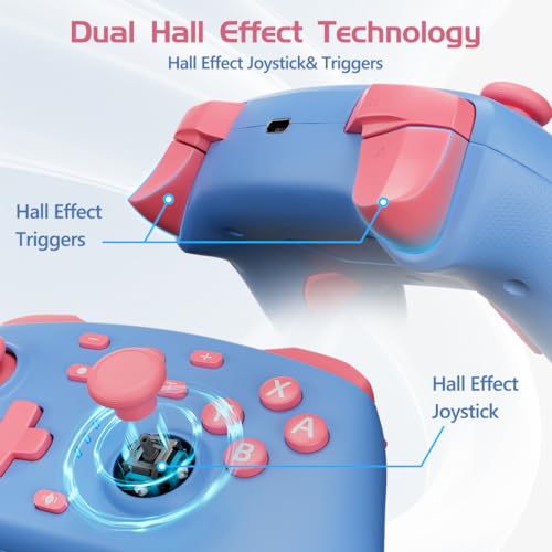 Image of Wireless Switch Controller for Switch /Switch 2 /OLED /Lite /PC, 2 Pack Switch Pro Controllers with 2.4G Dongle, Hall Effect Joysticks & Triggers, Dual Rumble, Turbo & 2 Macro Back Buttons(Blue+Lake Blue)