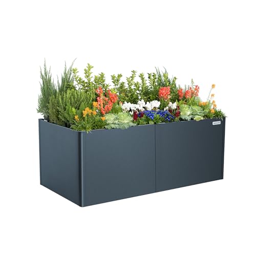 Vego garden 32″ Extra Tall Modern Raised Garden Bed 42″ x 83″ Heavy Large Metal Planter for Trees Plants Flowers Double-Walled Steel Planters for Commercial Residential Patio, Midnight Blue