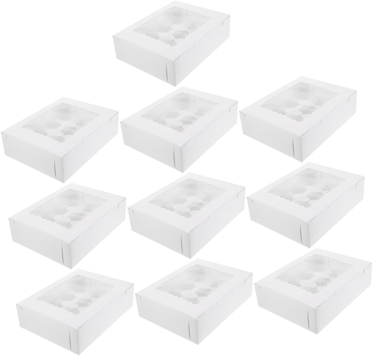 10pcs White Cardboard Muffin Cake Boxes with Window, Paper Bakery Pastry Packaging for Cupcakes and Egg Tarts, Creative Food Storage Containers for Baking and Transport