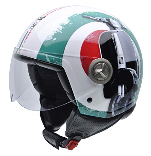 NZI 3D Vintage II Casque de Moto, Rouge/Blanc/Vert/Mix Drapeau Italien/Détail du Moto, 57 (M)