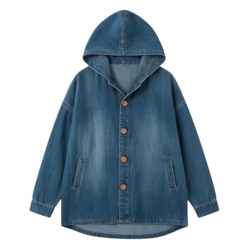 GOSEAGOTOFUN Womens Denim Jacket Oversized Hooded Jean Jacket Long Sleeve Button Down Casual Coat Fall Winter Fashion Coats 01-BU1 Small - image 4