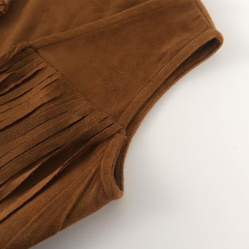 Noomelfish Girls Suede Fringe Vest Sleeveless Boho Tassels Jacket Cardigan (4-14 Years)4