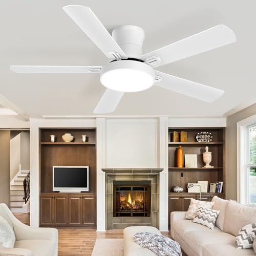 Ceiling Fans with Lights, 52 Inch Flush Mount Fan Light with Remote Control