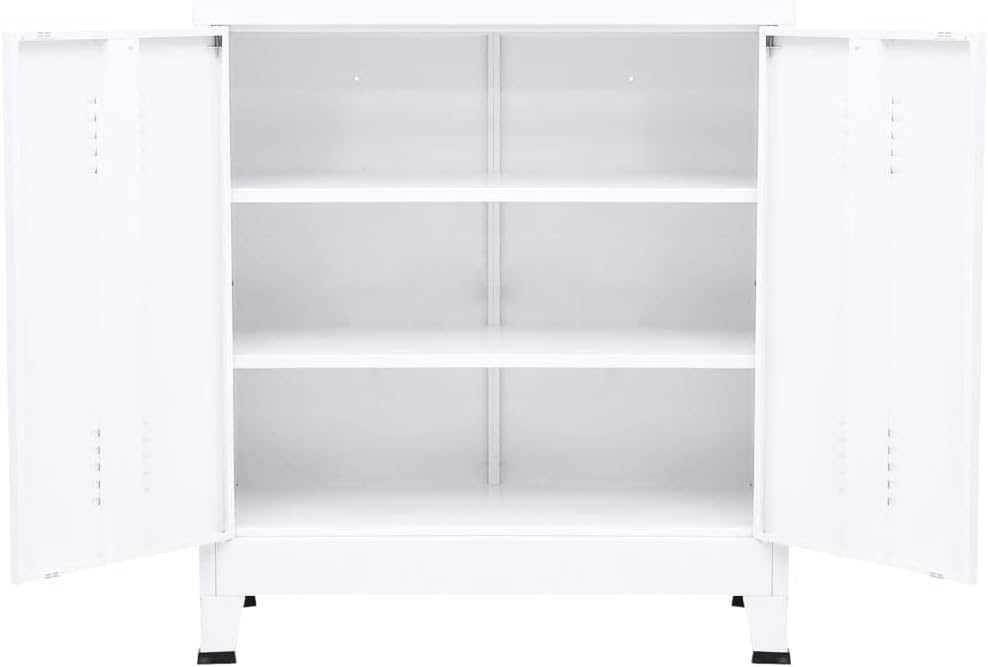 White Steel Storage Chest Rectangular Medium Size with Adjustable Shelves Durable Metal Storage Box for Living Room Bedroom Multifunctional Organizer