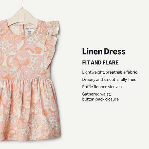 Amazon Essentials x Sofia Grainge Baby Girls' Fit and Flare Linen Dress with Ruffle Flounce Sleeves, Peach Craft Floral, 6-9 Months - image 3